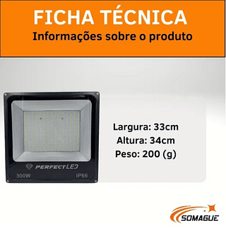 Refletor 300w Led Holofote Ip66 Bivolt Blindado Luz Forte Bf